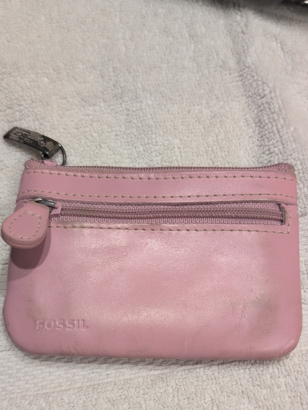 Fossil Pale Pink Leather Coin Pouch with Front Zip
